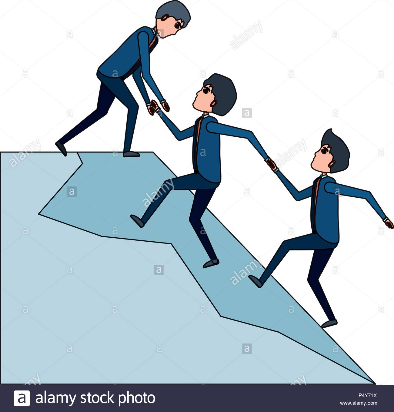 Cartoon businessman helping a others businessmen climb to the top over white background vector illustration p4y71x